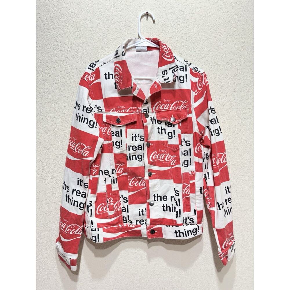 Coca Cola Coke Is It Pattern Denim Jacket Medium